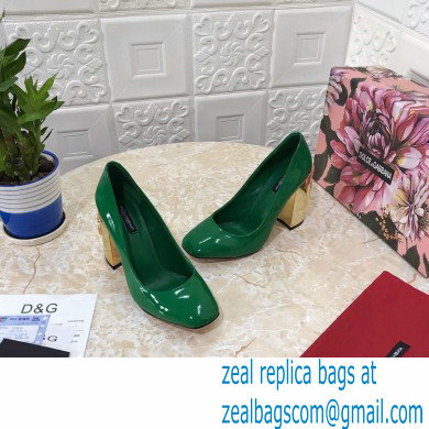 Dolce  &  Gabbana Heel 10.5cm Patent Leather Pumps Green with DG Karol Heel 2021